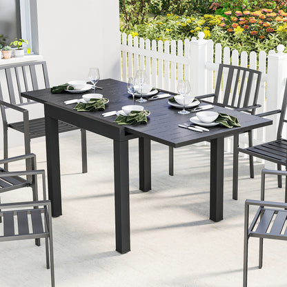 Aluminium Extending Garden Table with Faux Wood Slatted Top, Black