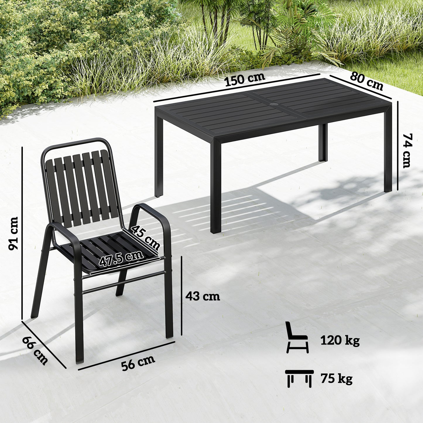 Garden Table and Chairs Set for 6 with Umbrella Hole