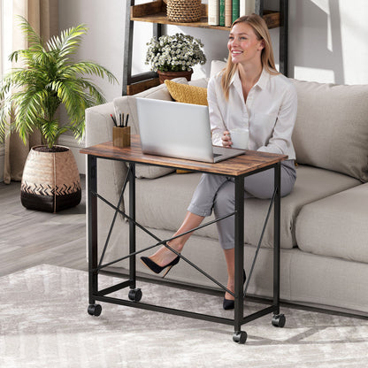 Folding Desk on Wheels, Writing Table for Home Office, Brown