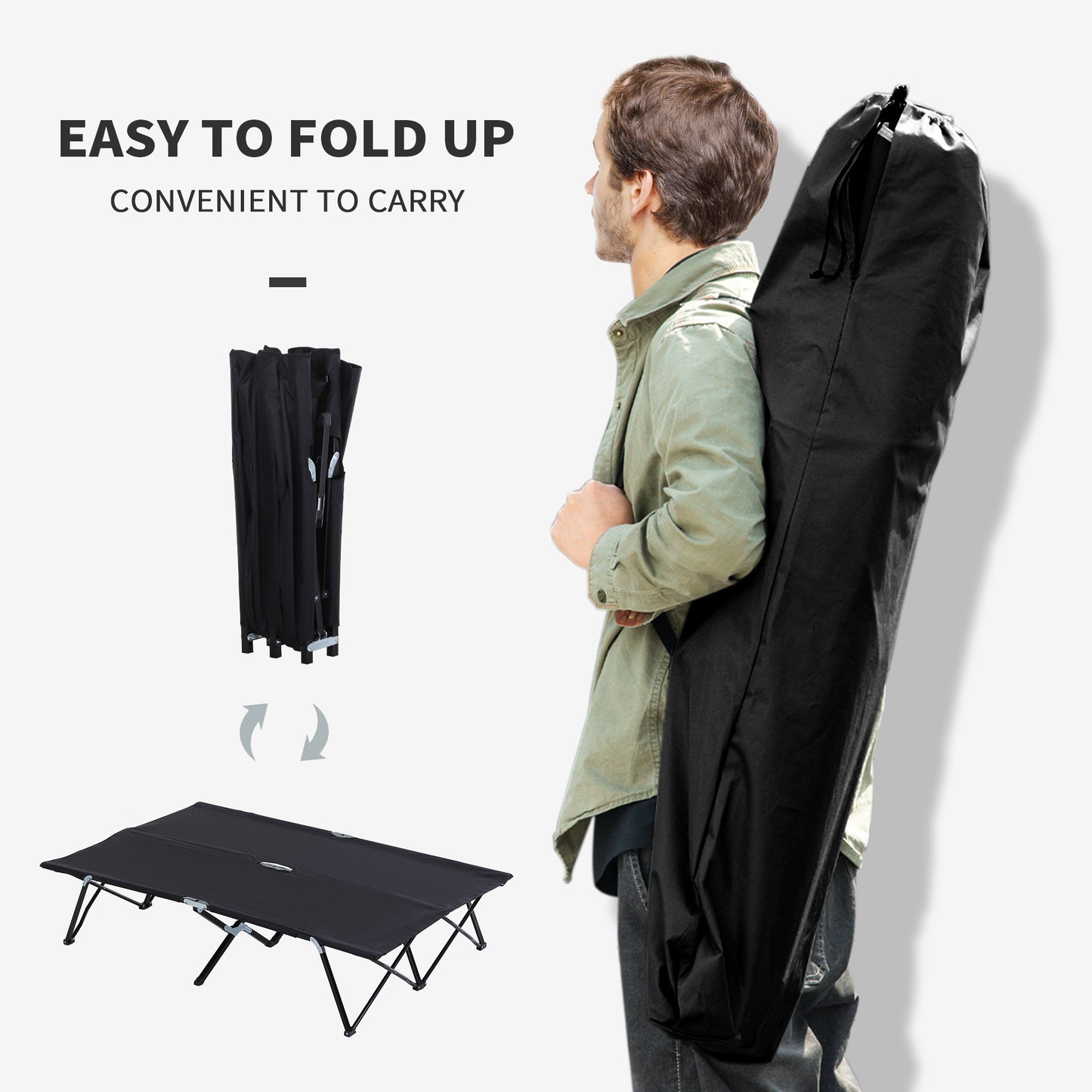 Double Camping Folding Cot Outdoor Portable Sleeping Bed, Black