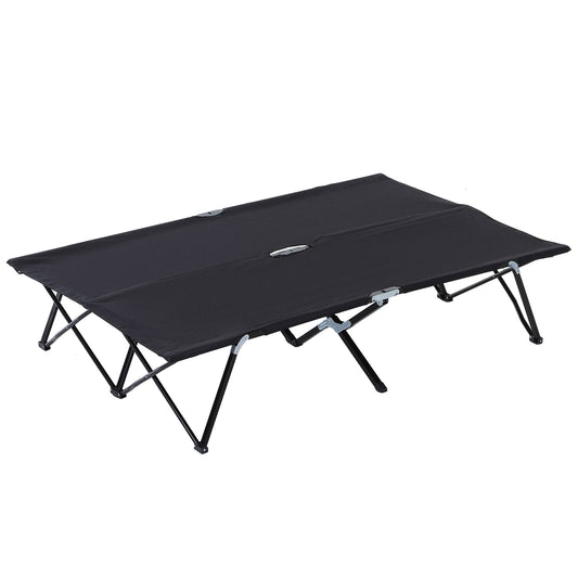 Double Camping Folding Cot Outdoor Portable Sleeping Bed, Black