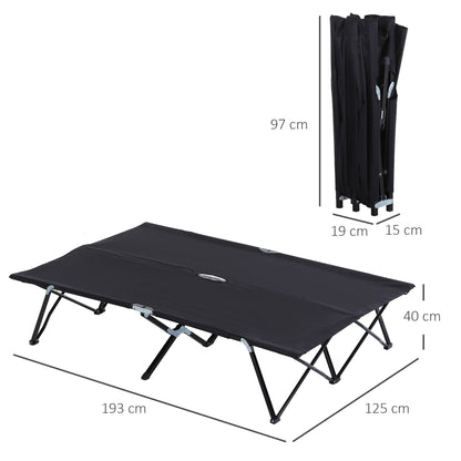 Double Camping Folding Cot Outdoor Portable Sleeping Bed, Black