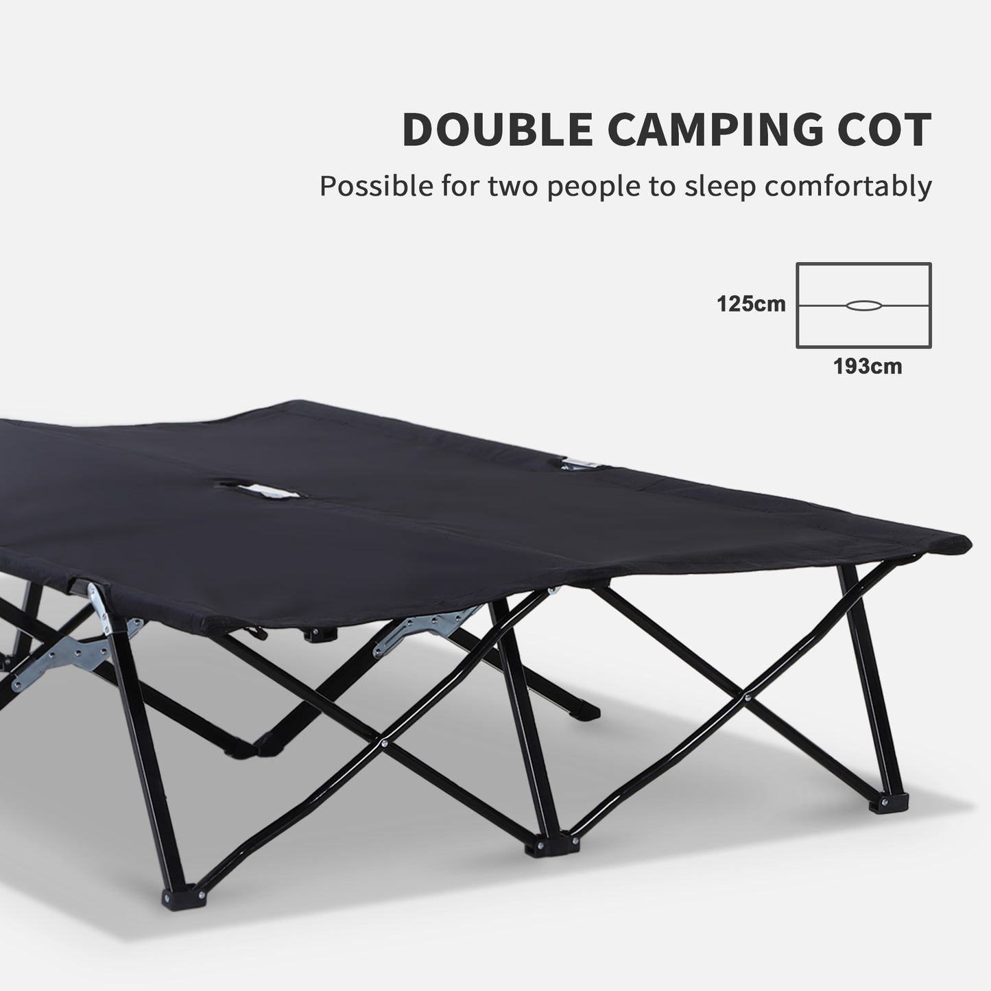 Double Camping Folding Cot Outdoor Portable Sleeping Bed, Black