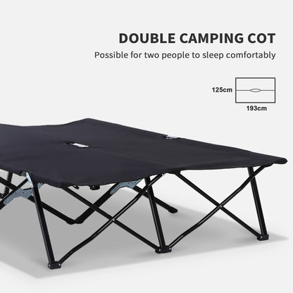 Double Camping Folding Cot Outdoor Portable Sleeping Bed, Black