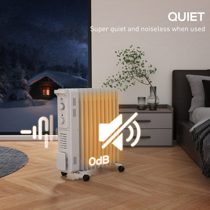 11 Fin Portable Oil Filled Heater Radiator, Energy Efficient, White