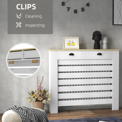Radiator Cover with Drawer, Horizontal Slat, 111cm, White