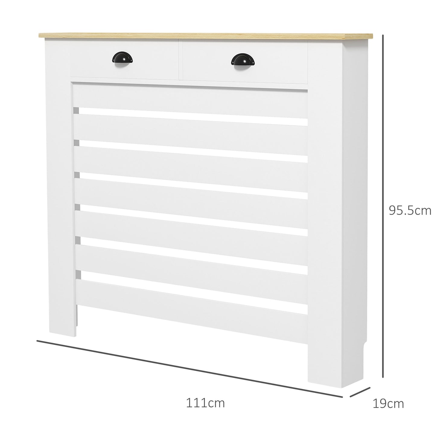 Radiator Cover with Drawer, Horizontal Slat, 111cm, White