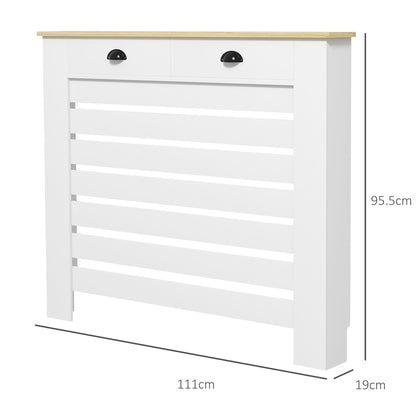 Radiator Cover with Drawer, Horizontal Slat, 111cm, White