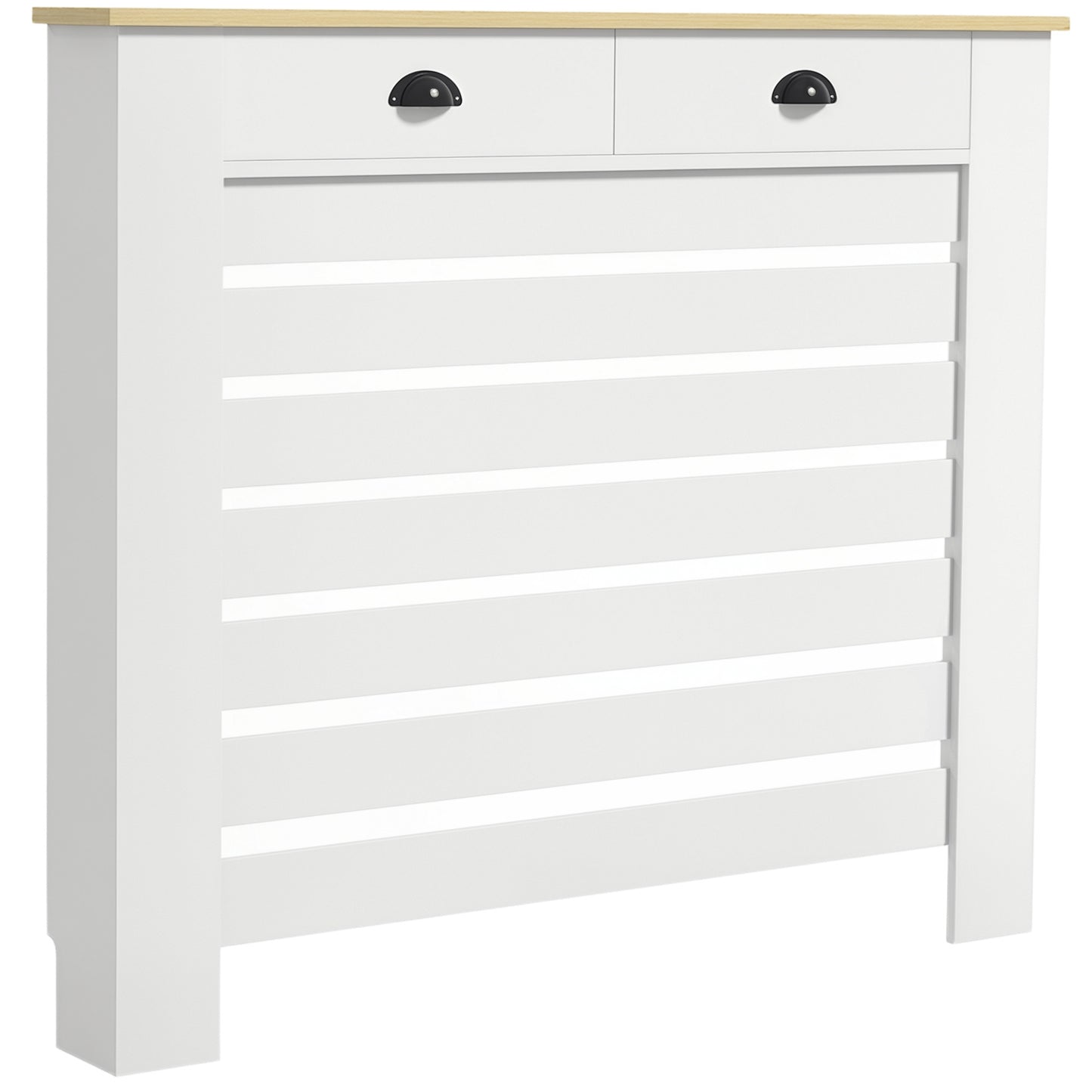 Radiator Cover with Drawer, Horizontal Slat, 111cm, White