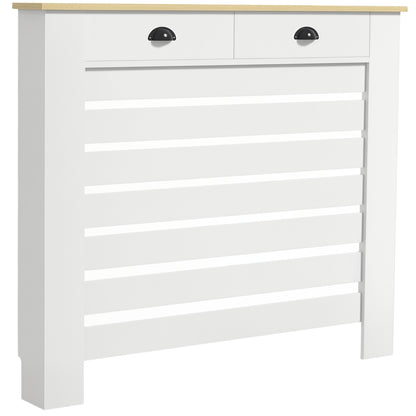 Radiator Cover with Drawer, Horizontal Slat, 111cm, White