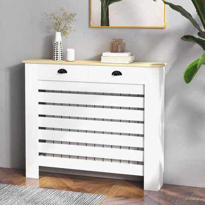 Radiator Cover with Drawer, Horizontal Slat, 111cm, White