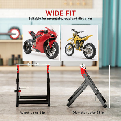 Steel Motorcycle Wheel Balancer Truing Stand with Spoke Wrench, Black
