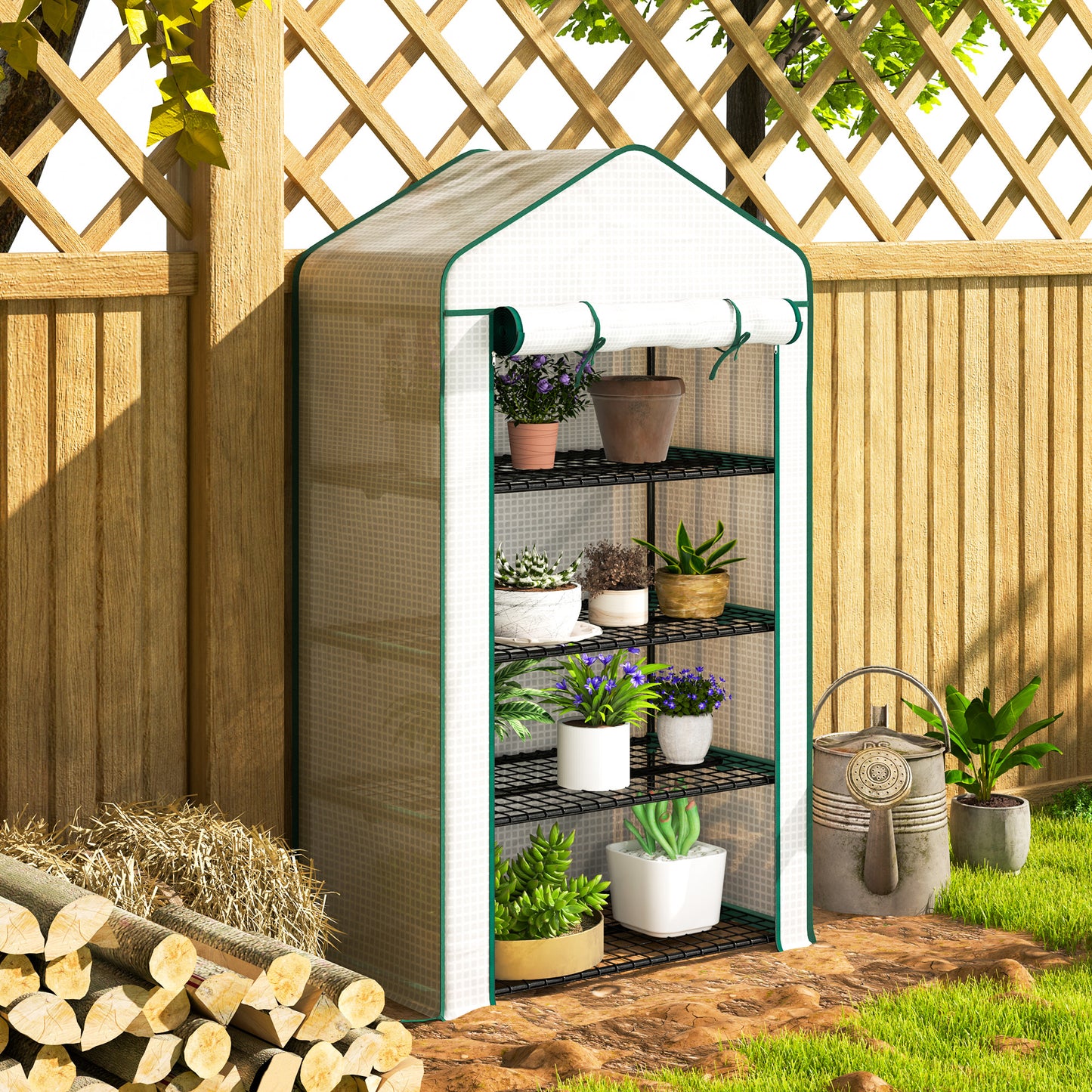 90 x 49 x 160cm Portable Mini Greenhouse with Shelves, White