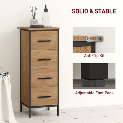 Narrow Bathroom Storage Cabinet with 4 Drawers for Small Spaces, Oak