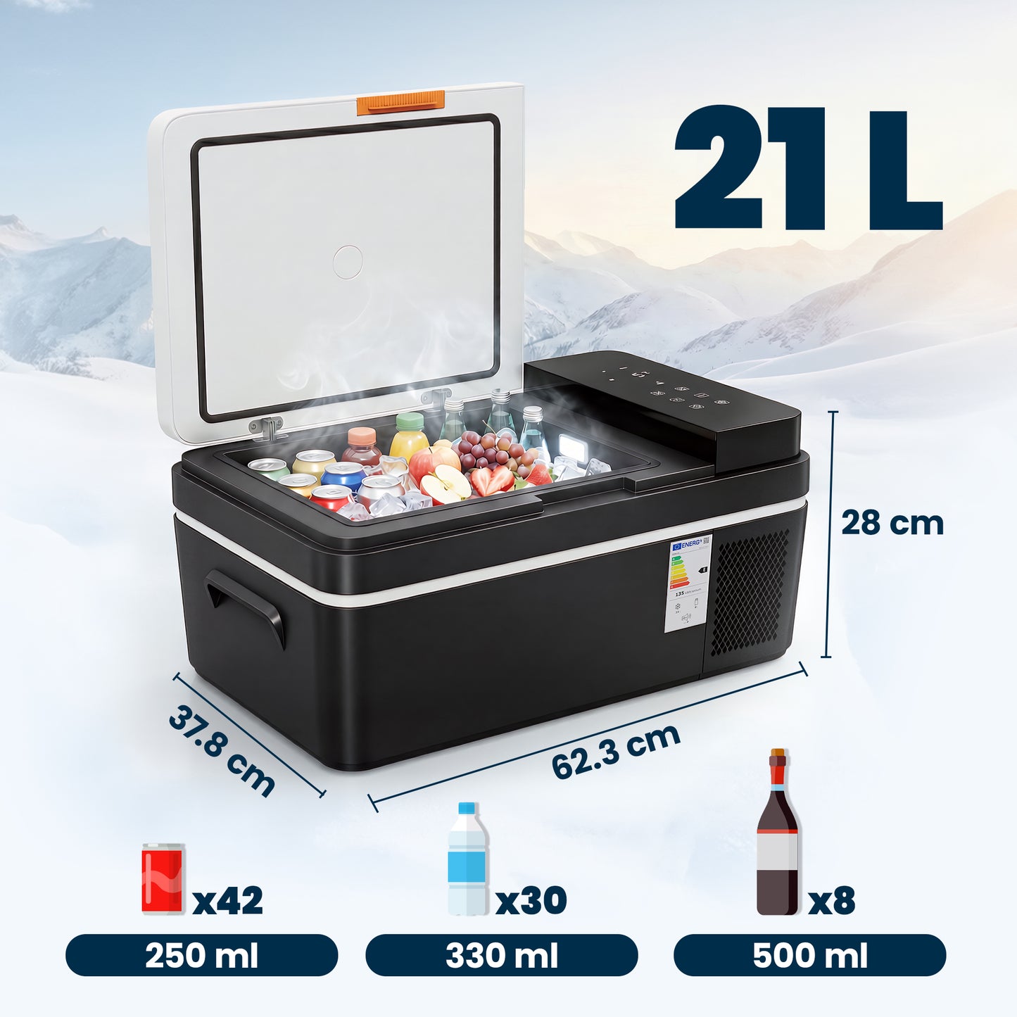 20L Compressor Car Fridge Freezer, Camping Refrigerator with App Control, 12/24V DC and 100-240V AC, Portable Electric Cool Box for Truck SUV Travel Camping, Black