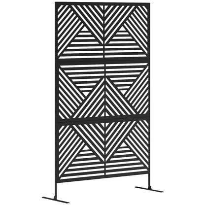 Decorative Outdoor Divider Privacy Panel with Stand, Rhombus Black
