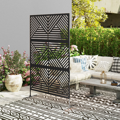 Decorative Outdoor Divider Privacy Panel with Stand, Rhombus Black