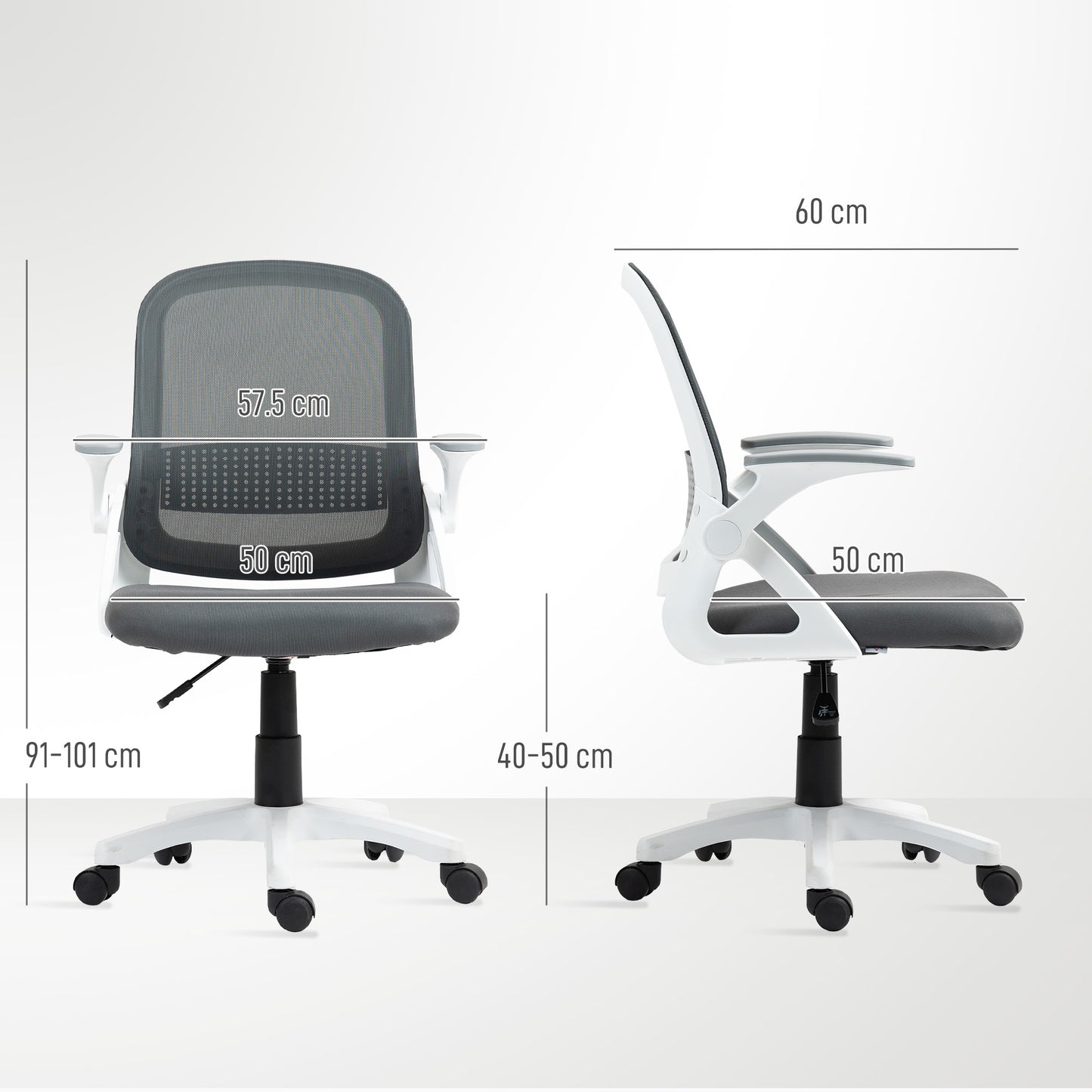 Ergonomic Swivel Computer Chair with Flip-up Armrests, Grey