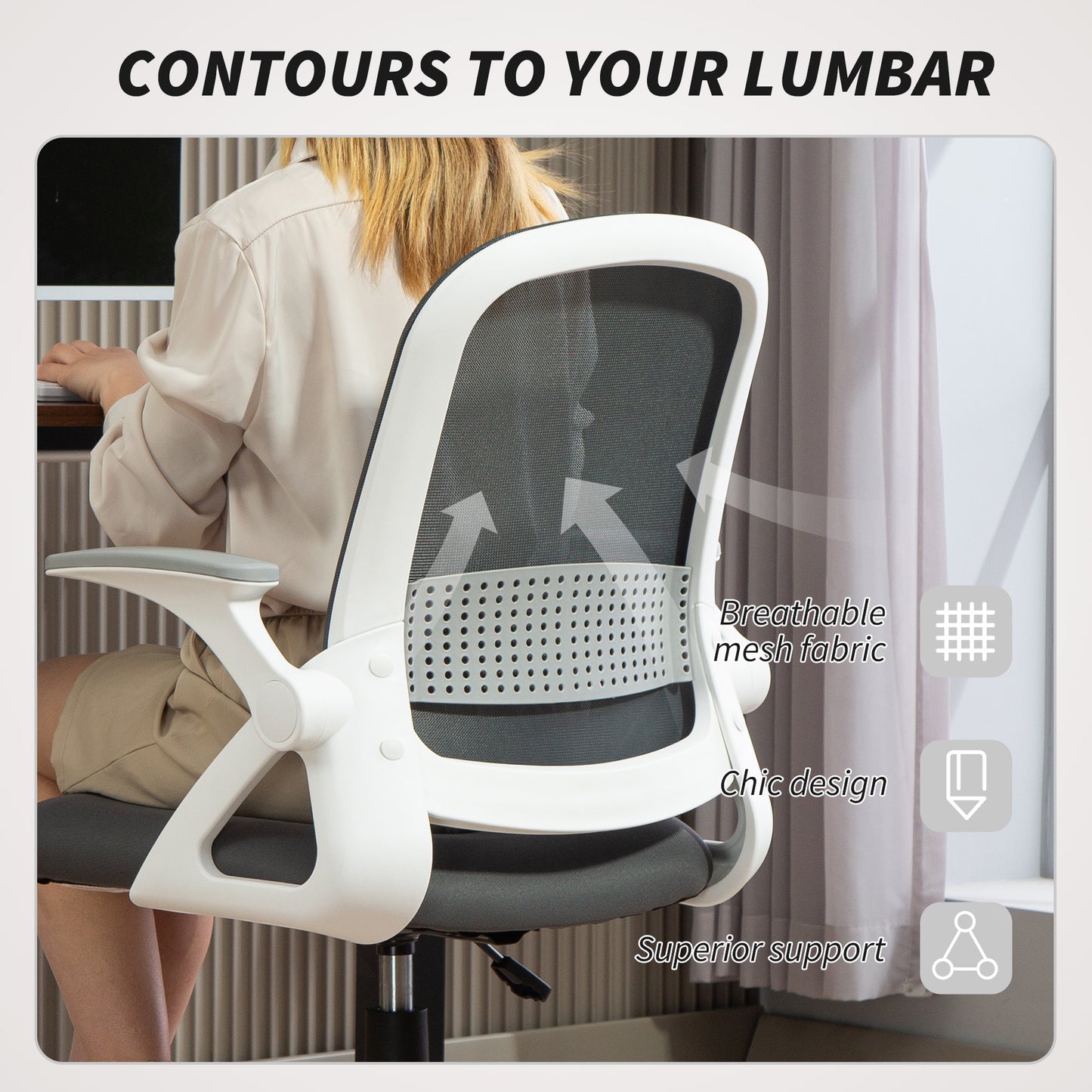 Ergonomic Swivel Computer Chair with Flip-up Armrests, Grey