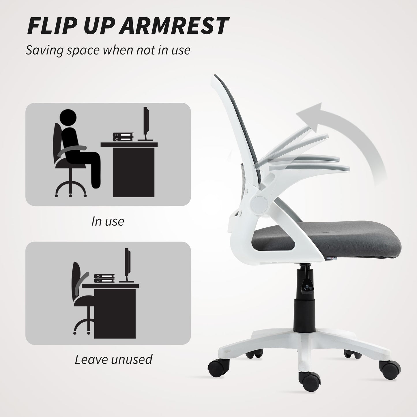 Ergonomic Swivel Computer Chair with Flip-up Armrests, Grey