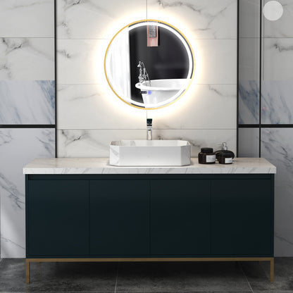 Illuminated Bathroom LED Mirror 60cm Round Wall Mounted Mirror Gold