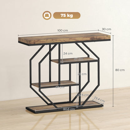 Industrial Console Table, Hallway Table with 4-Tier Shelves