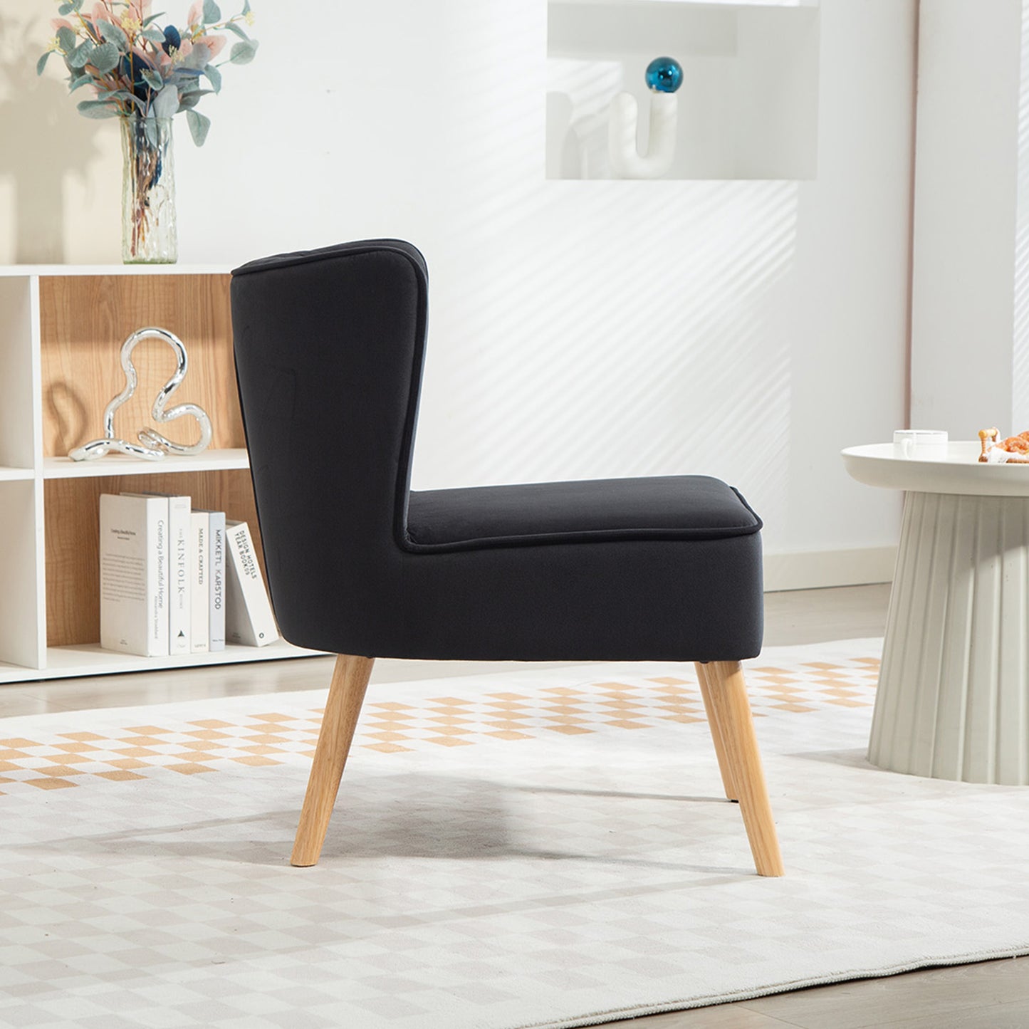 Velvet Accent Chair Occasional Tub Chair for Living Room, Black