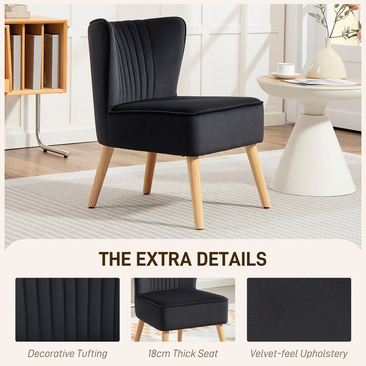 Velvet Accent Chair Occasional Tub Chair for Living Room, Black