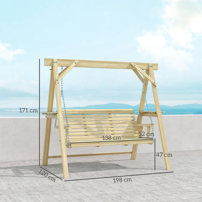 3 Seater Wooden Garden Swing Chair with Side Tables