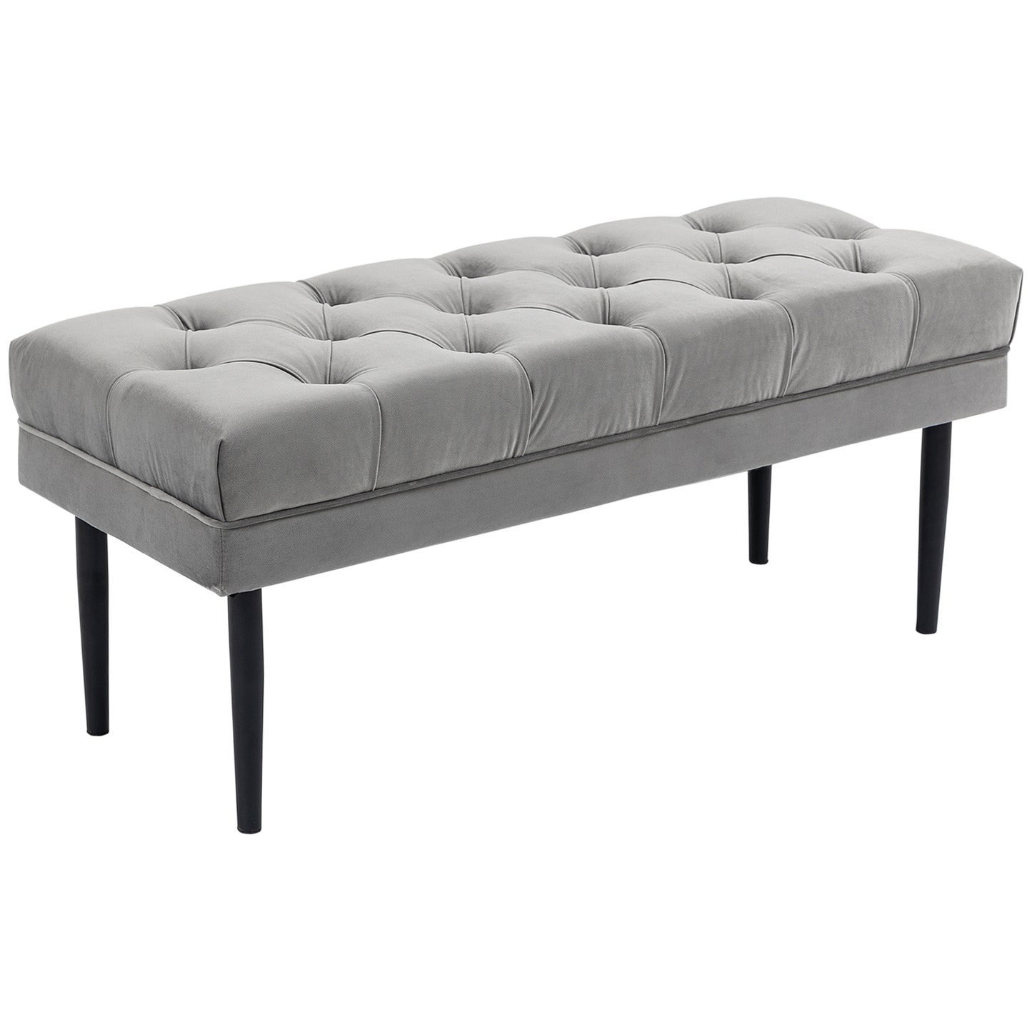 Bed End Bench Button Tufted Upholstered Window Seat for Living Room Grey