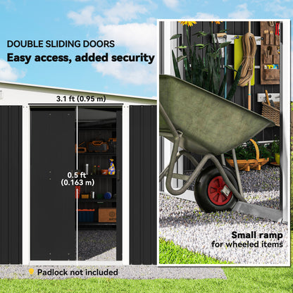 Steel Garden Storage Shed w/ Sliding Doors Black
