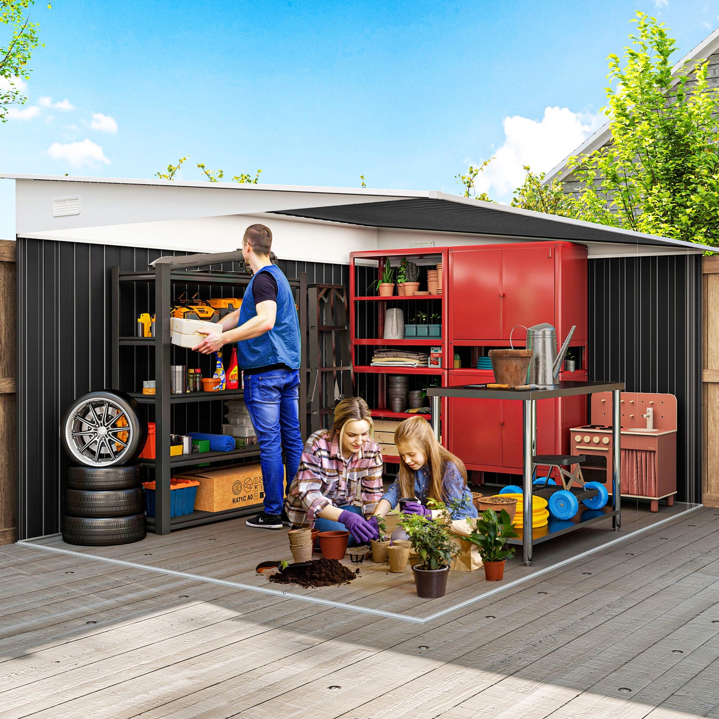 Steel Garden Storage Shed w/ Sliding Doors Black
