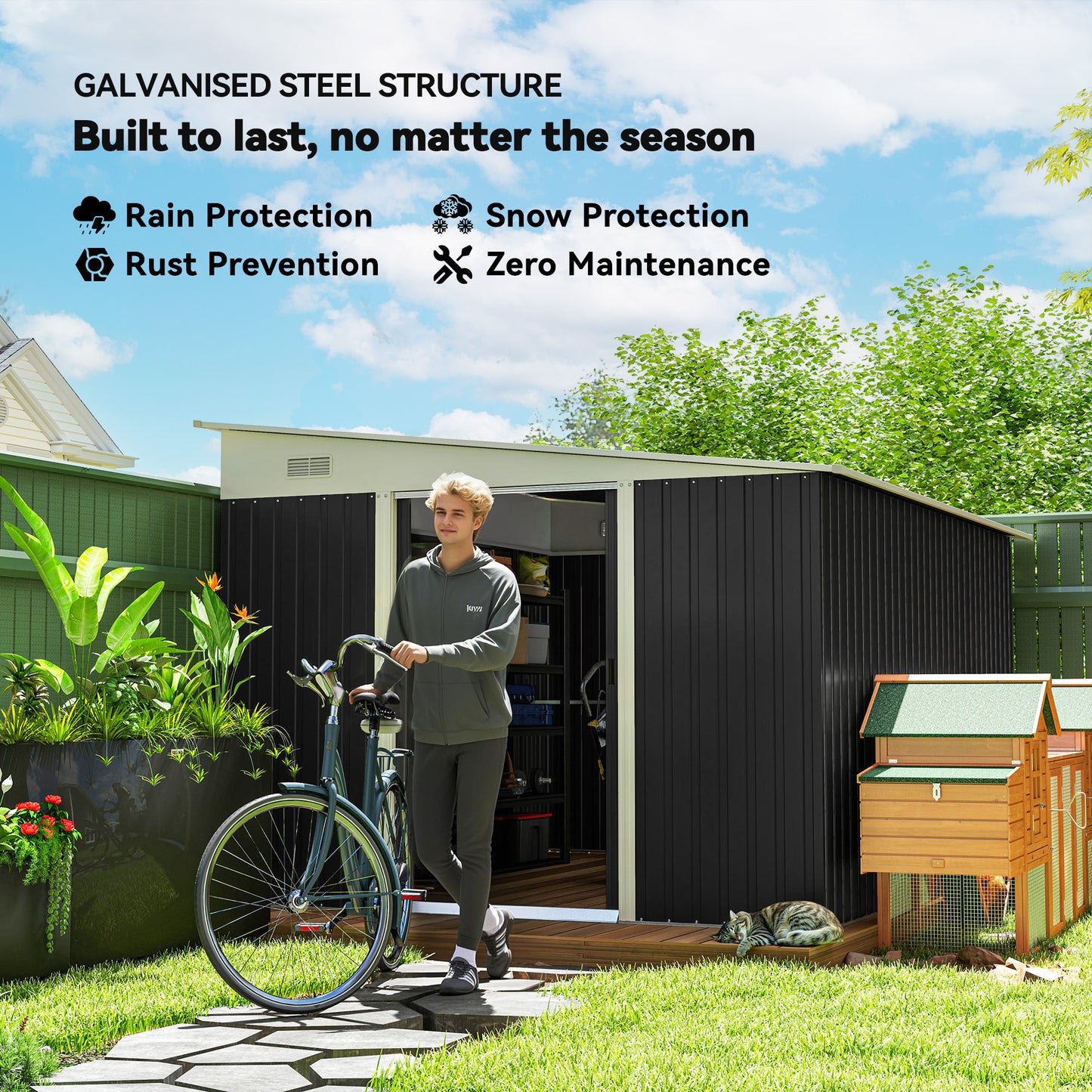 Steel Garden Storage Shed w/ Sliding Doors Black