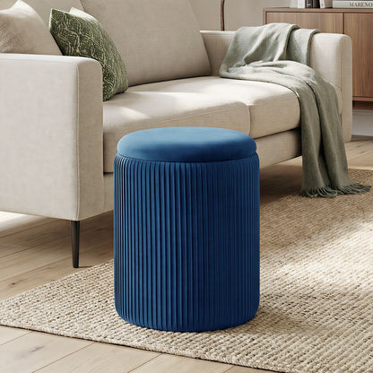 Round Storage Ottoman with Removable Top, Blue