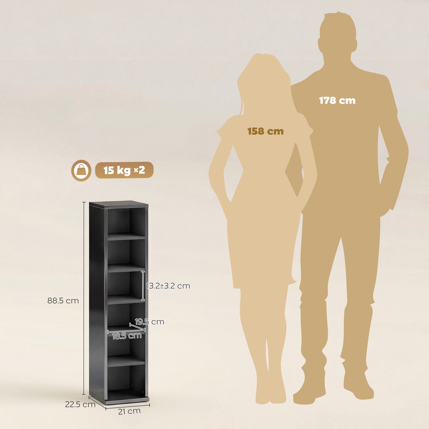 Set of 2 CD Storage Units with Adjustable Shelves, High Gloss Black