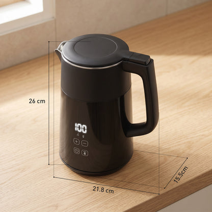 Electric Kettle, 1.7L Fast Boil 3kW Water Kettle with UK Strix Thermostat, LED Display, Keep Warm Function, Auto Shut-off and Boil-Dry Protection, Black