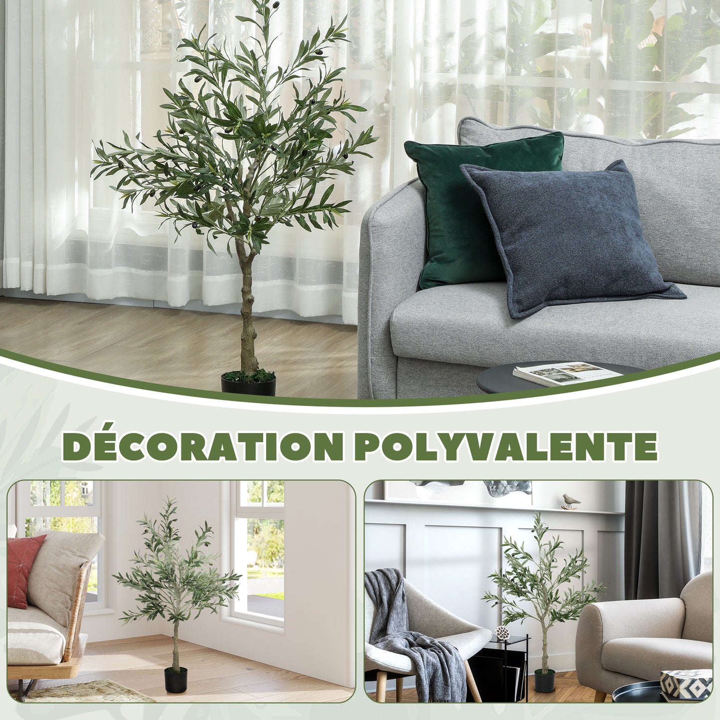 Indoor Artificial Plant, Faux Potted Silk Olive Tree, 120cm