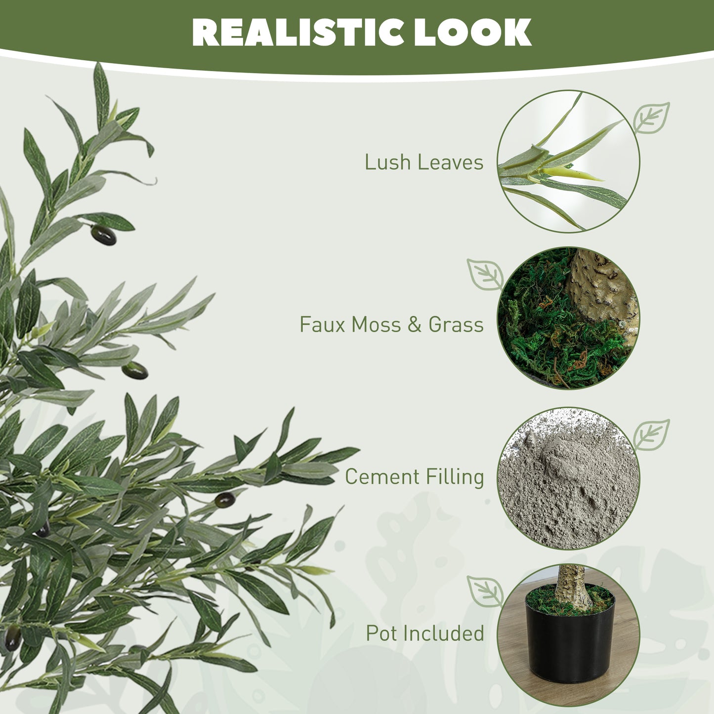 Indoor Artificial Plant, Faux Potted Silk Olive Tree, 120cm