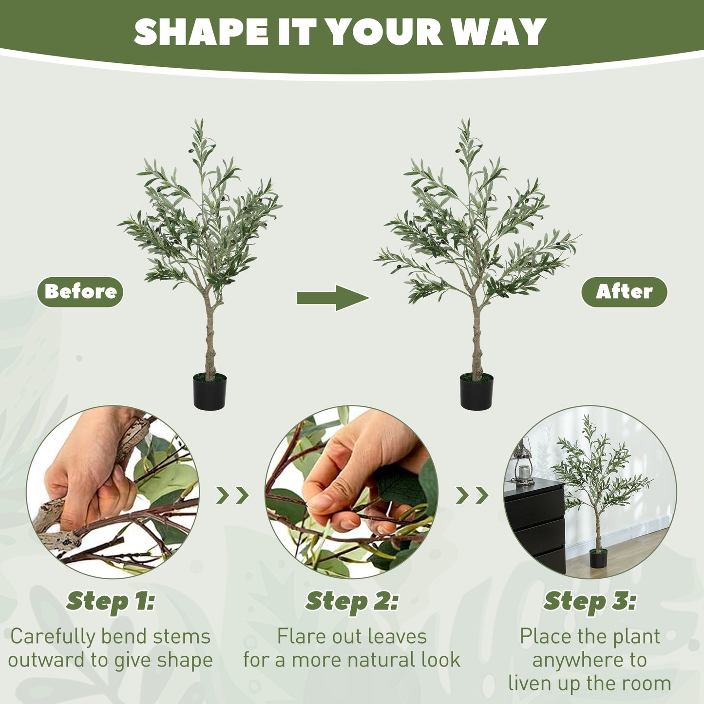 Indoor Artificial Plant, Faux Potted Silk Olive Tree, 120cm