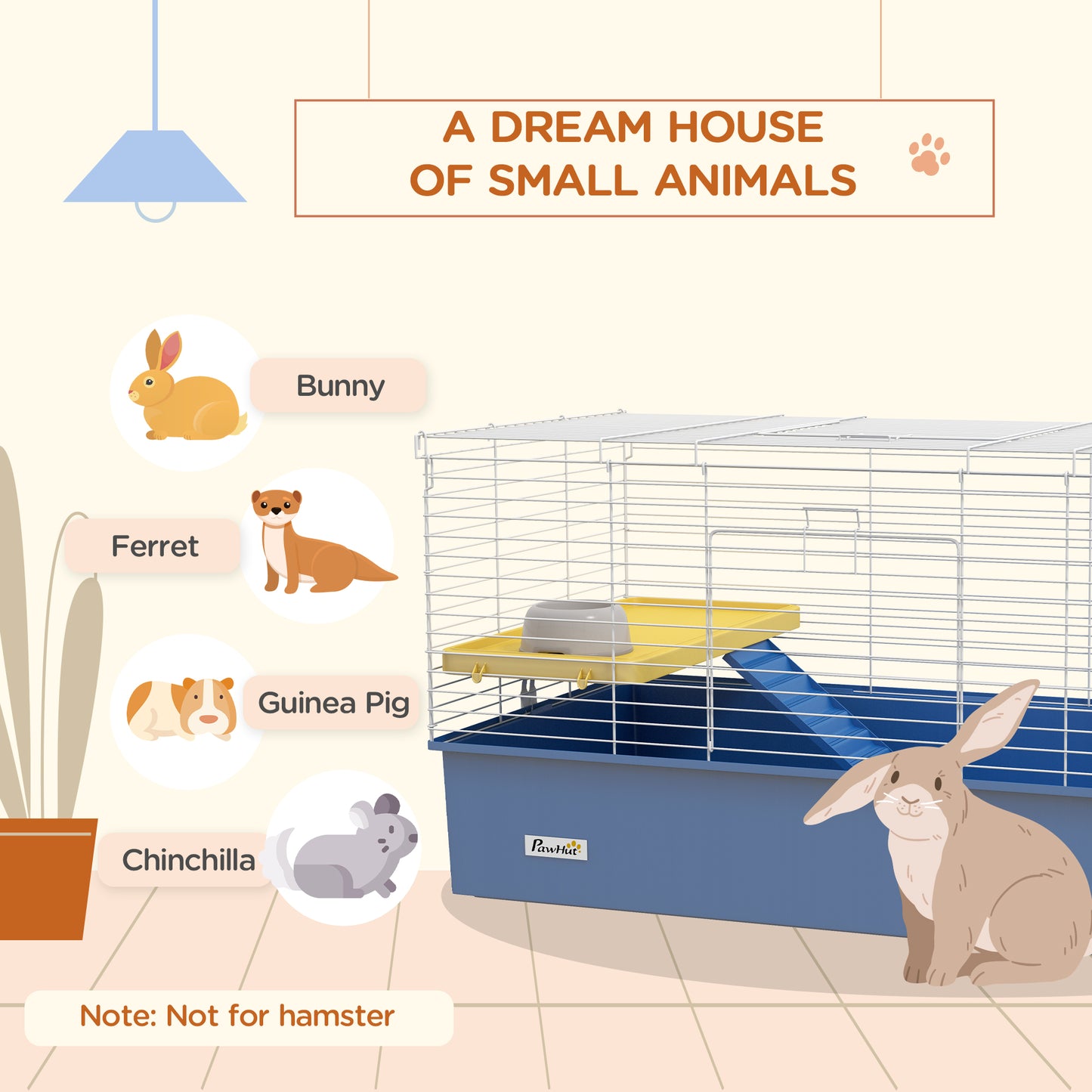 Small Animal Cage, Rabbit Guinea Pig Hutch, Pet Playhouse, Blue