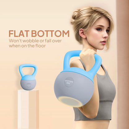 8KG Kettlebell w/ Soft Body, Non-Slip Handle, Light Blue and Grey
