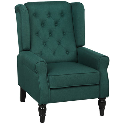 Accent Chair Wingback Armchair Tufted Club Wood Fabric, Dark Green