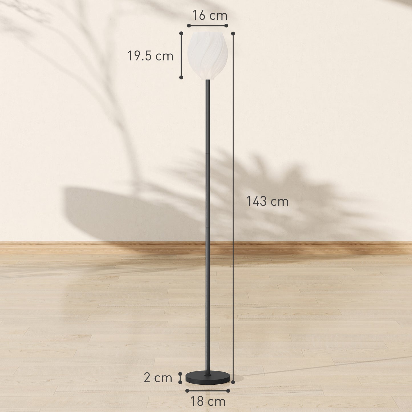 3D Printed Standing Lamp with Shade, E27 Holder without Bulb, White