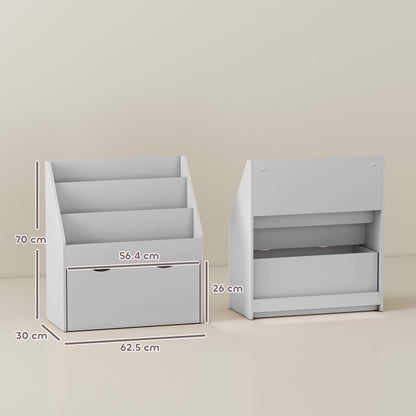Kids Bookcase w/ 3 Tier Shelves, Drawer, for Bedroom, Nursery, Grey