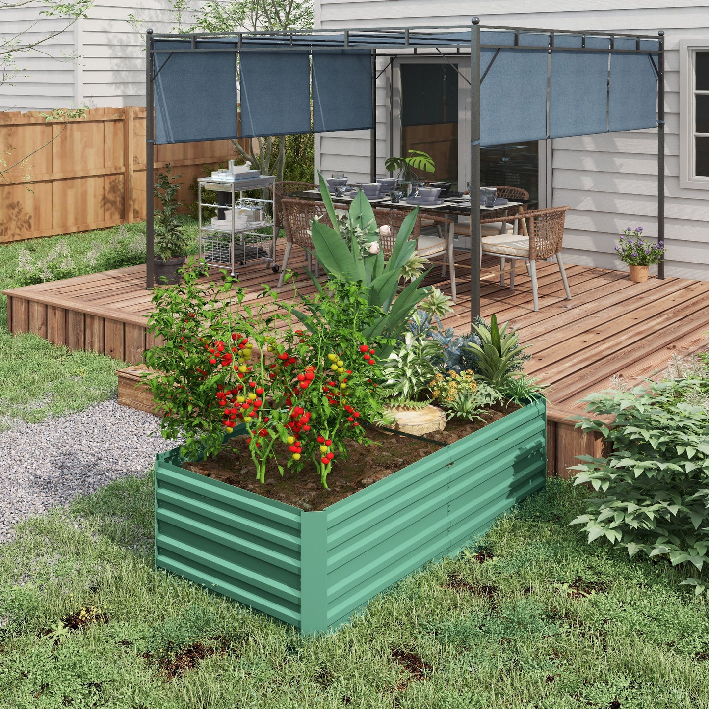 Galvanised Steel Outdoor Raised Bed w/ Reinforced Rod, Light Green