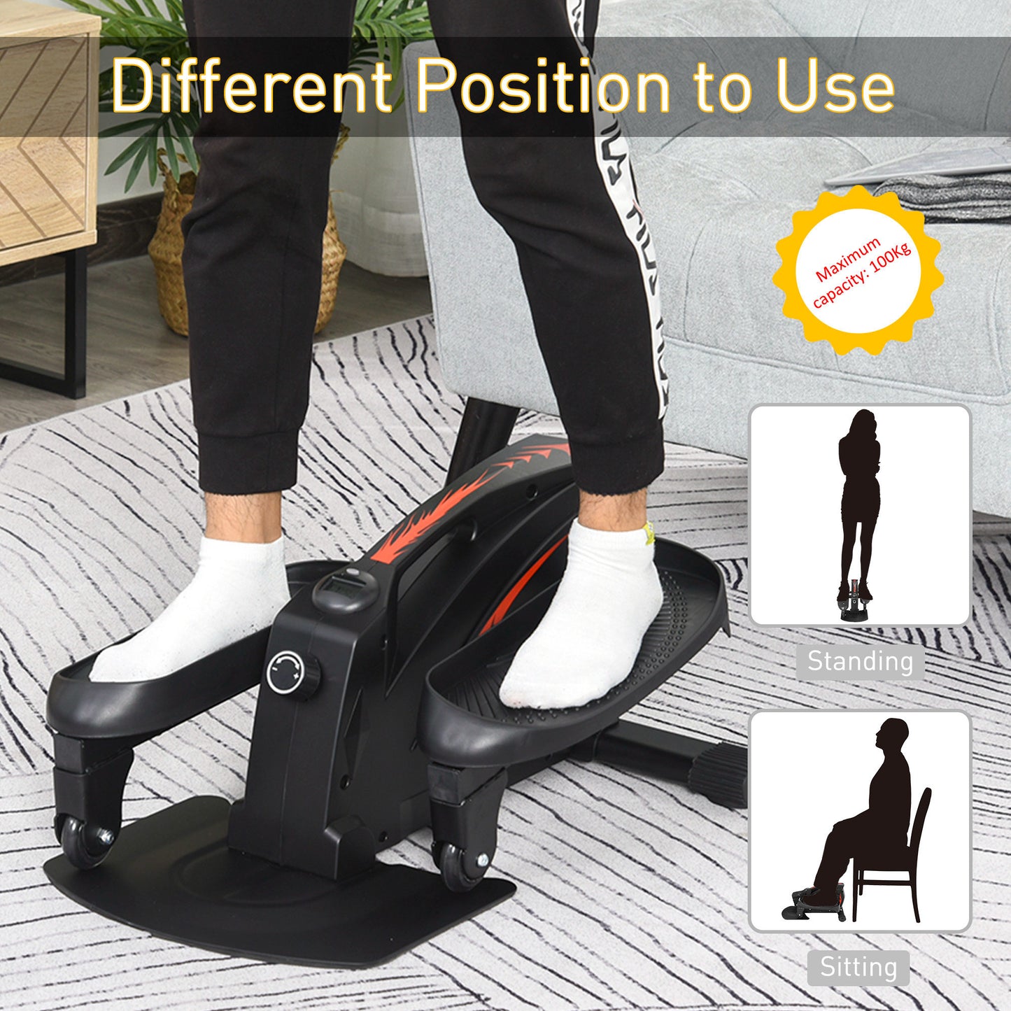 Mini Manual Elliptical Bike Under Desk Bike w/ LCD Monitor Anti-Slip Pedals Adjustable Resistance Home Compact Exercise Trainer