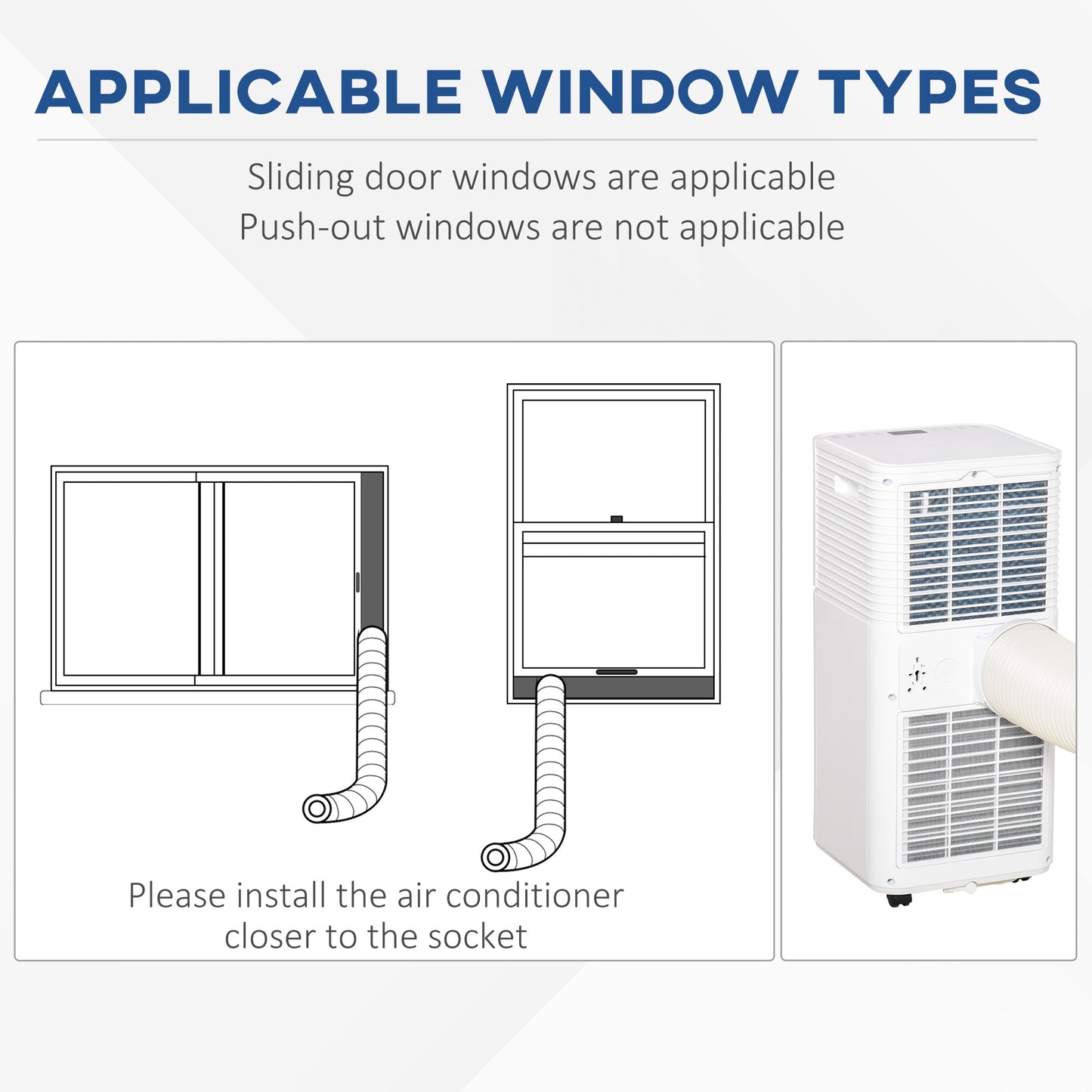 7000BTU Portable Air Conditioner 4 Modes LED Display Timer, White