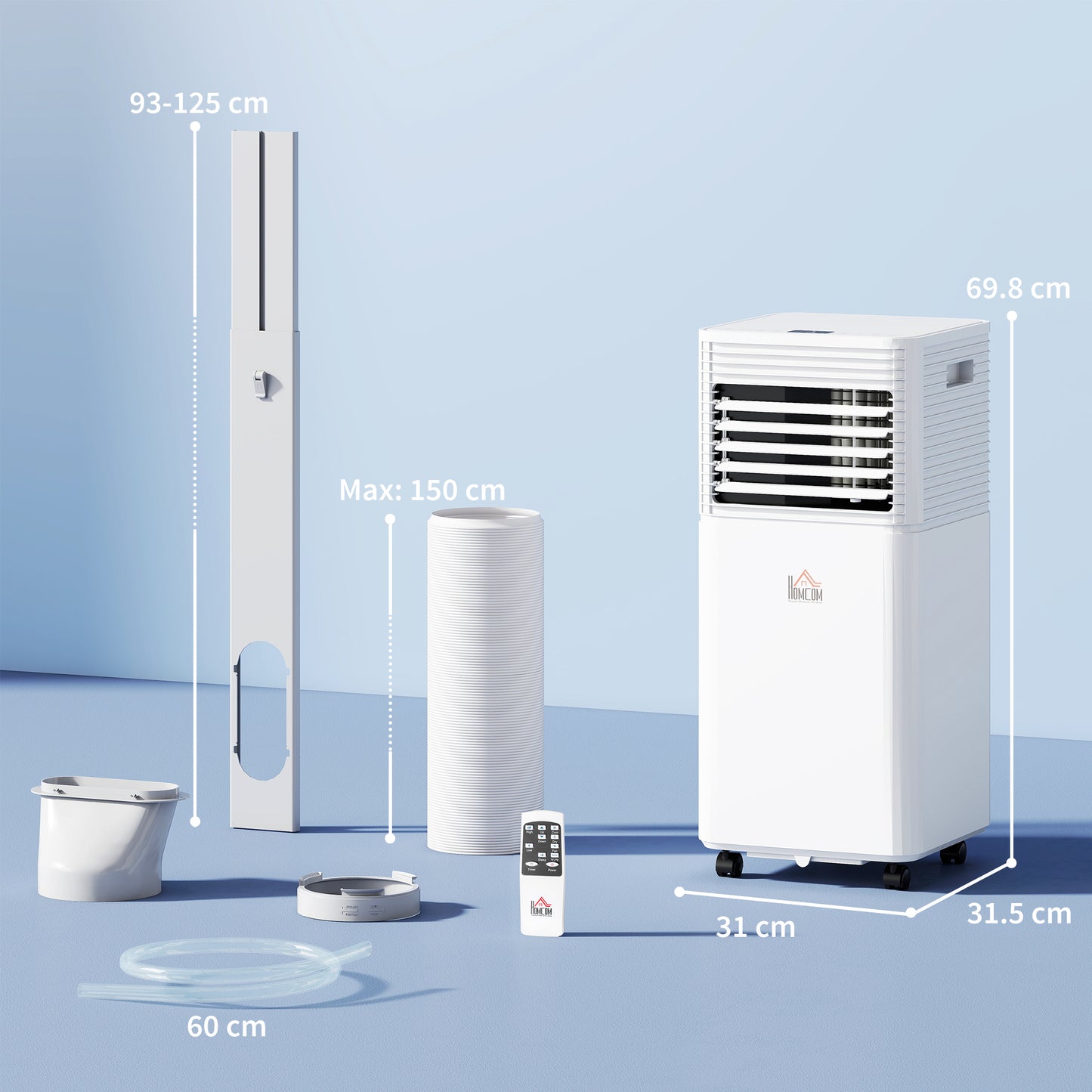 7000BTU Portable Air Conditioner 4 Modes LED Display Timer, White