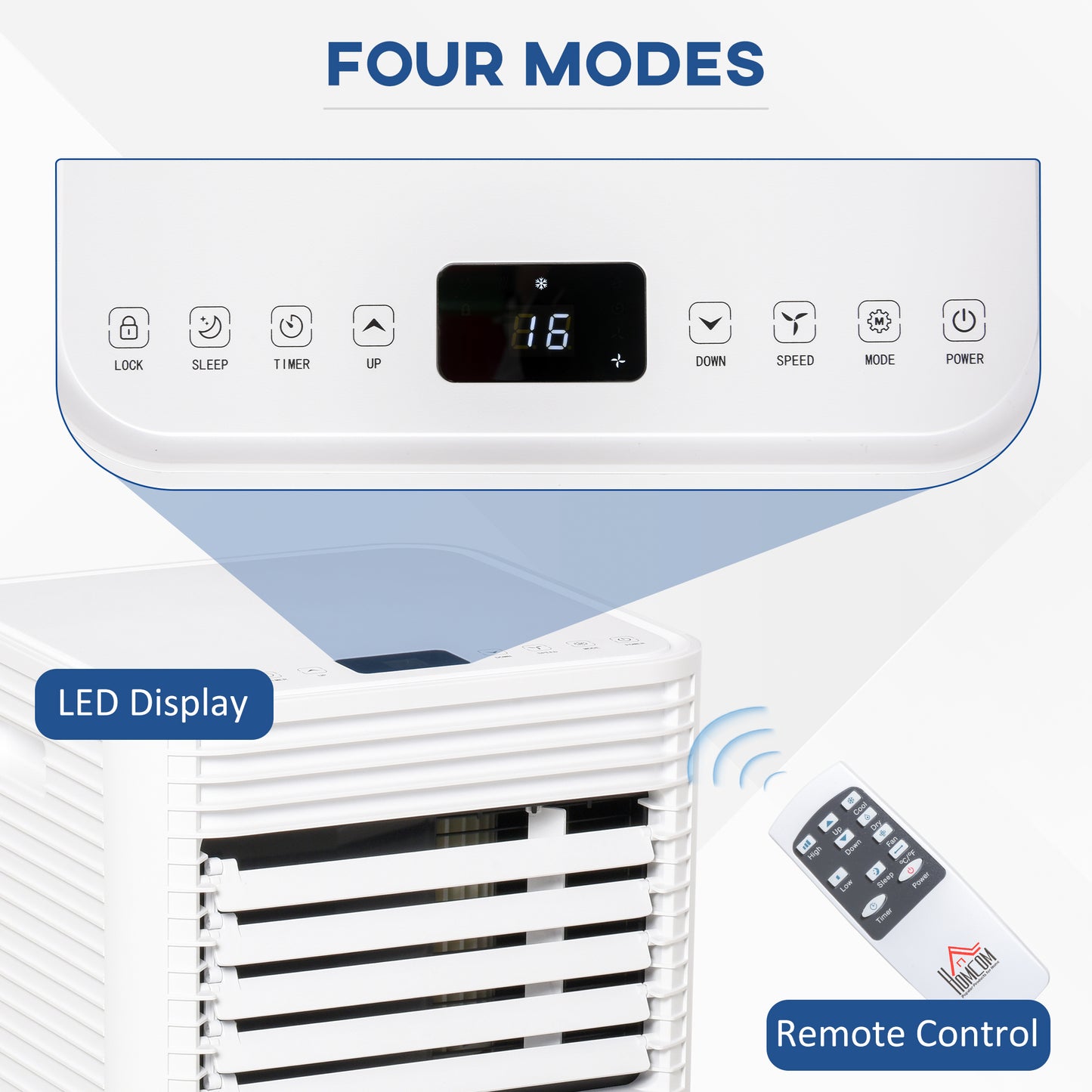 7000BTU Portable Air Conditioner 4 Modes LED Display Timer, White