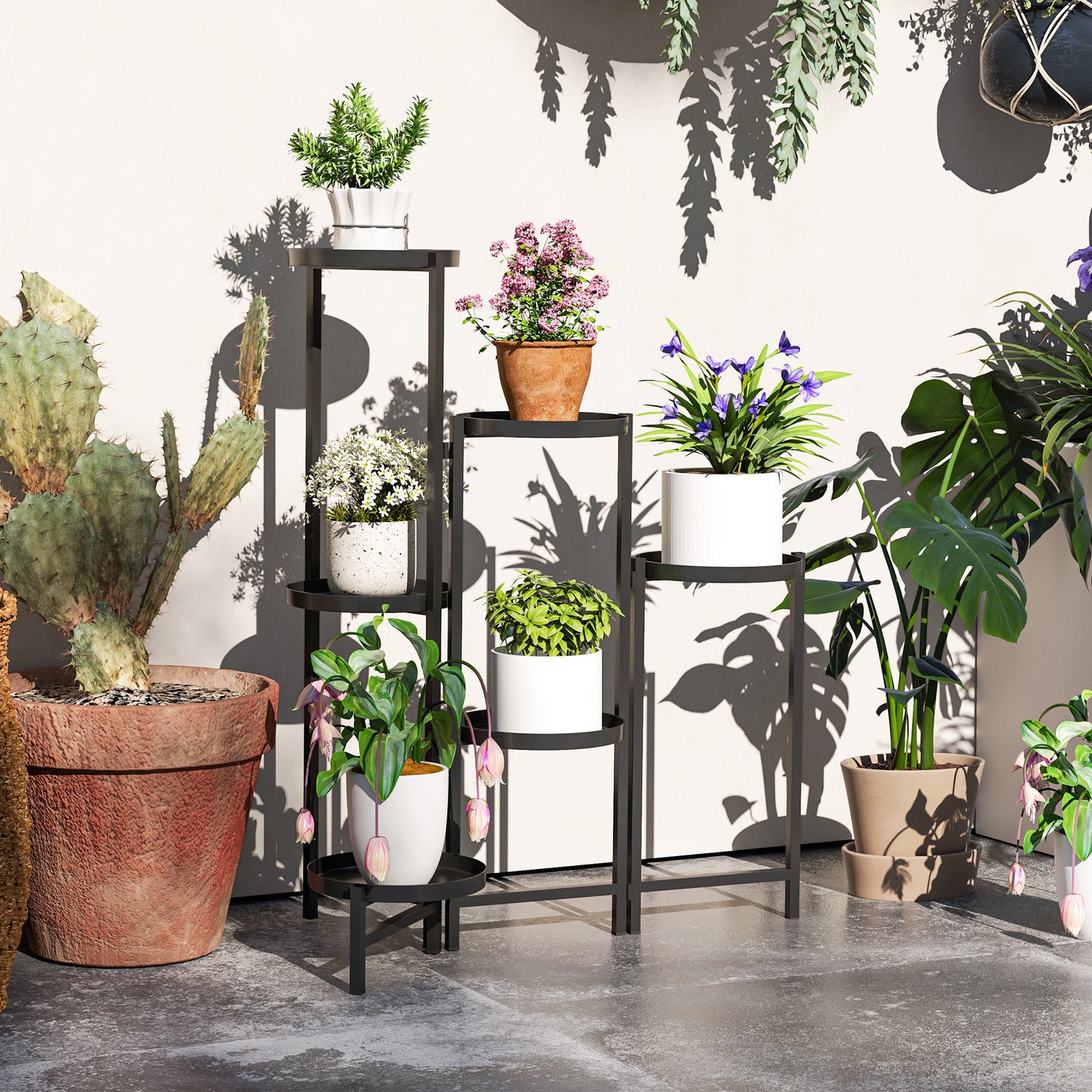 3 Tier Foldable Corner Plant Stand for Indoor Outdoor, Black